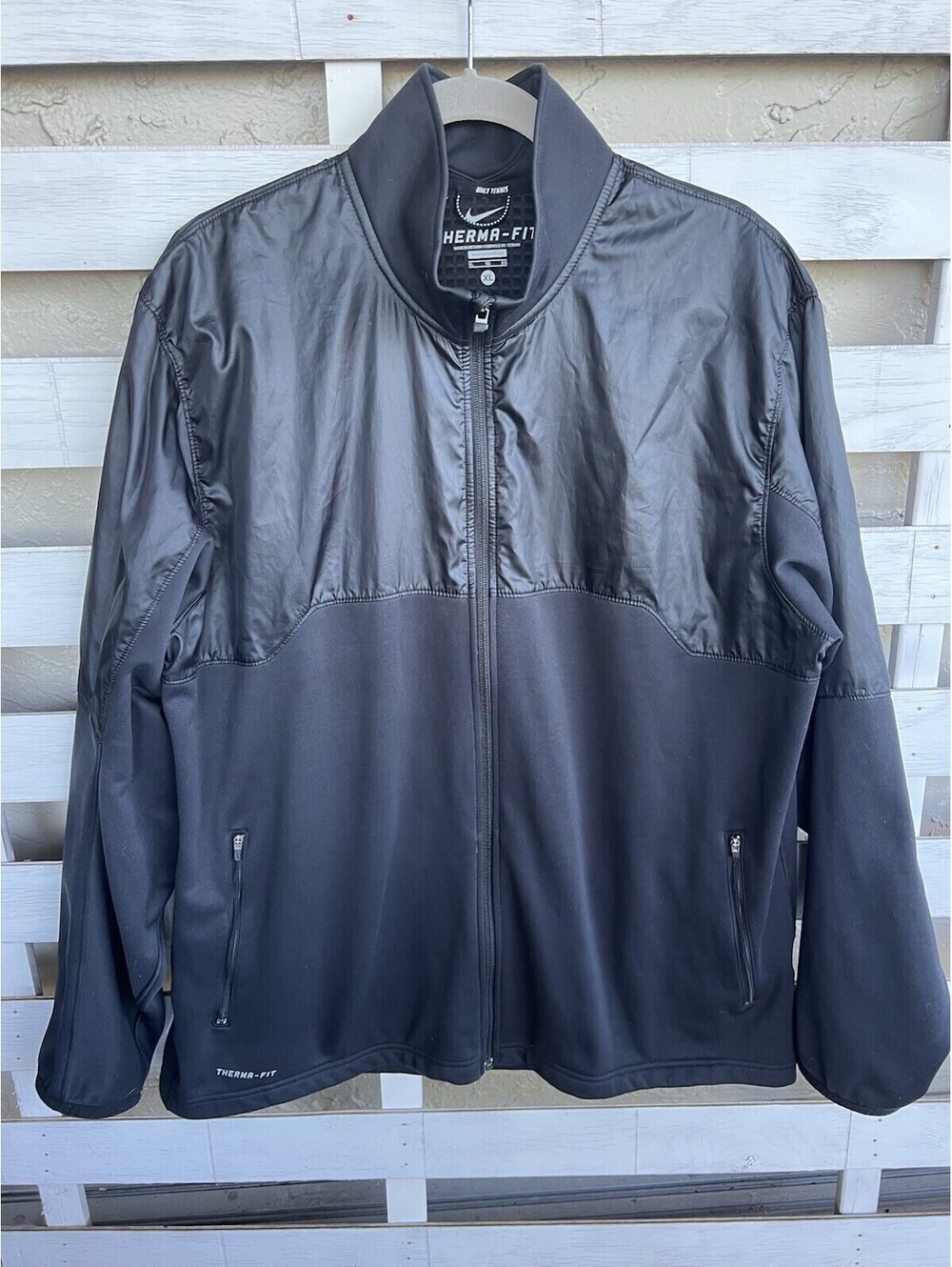 Nike Jacket Mens Wind XL Therma-fit Full Zip Black Athletic Tennis Pockets